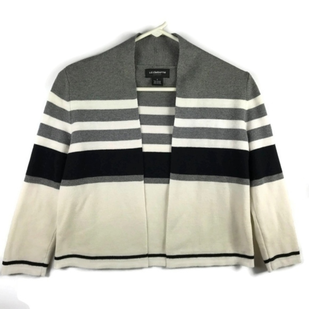 Liz Claiborne Career Stripped Open Front Sweater Cardigan